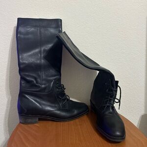Cougar Black Leather Tall Women's Riding Boots Lace Front Size 8.5 Portugal